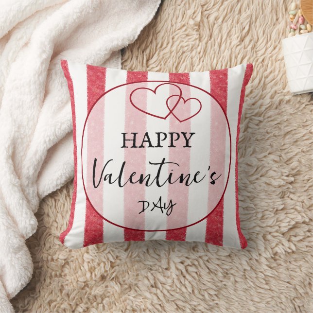 Happy Valentine's Day Heart Stripes Throw Pillow (Blanket)
