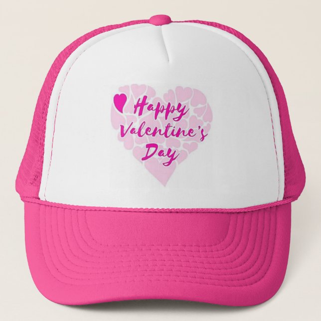 "HAPPY VALENTINE'S DAY" HEART TRUCKER HAT (Front)