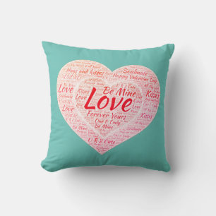 Happy Valentine's Day - Heart Word Cloud Valentine Throw Pillow