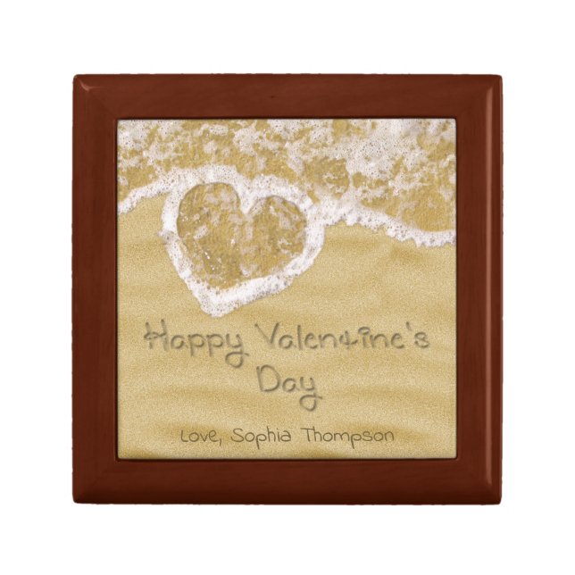 "Happy Valentine's Day" Heart written in Sand Gift Box (Front)