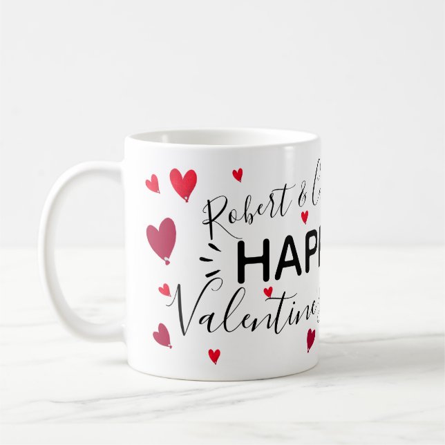 Happy Valentine's Day Hearts Add Names Coffee Mug (Left)