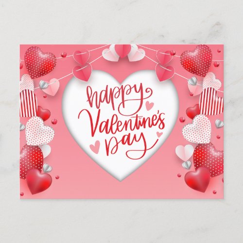 Happy Valentines Day Hearts and Decorations  Holiday Postcard
