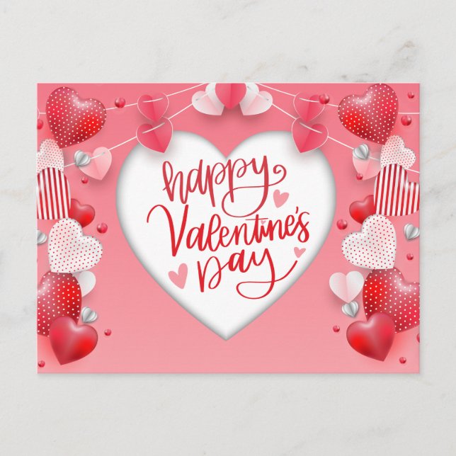 Happy Valentine's Day Hearts and Decorations  Holiday Postcard (Front)