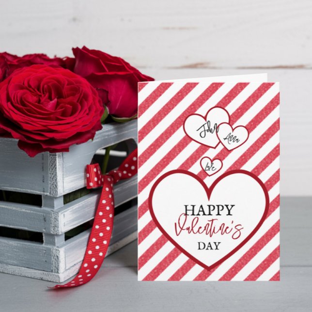 Happy Valentine's Day Hearts Chalk Stripes Folded Holiday Card (Creator Uploaded)