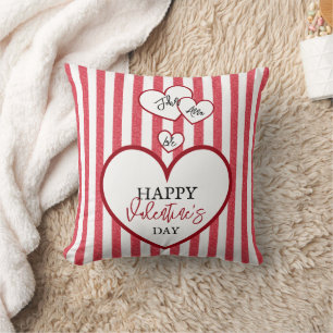Happy Valentine's Day Hearts Chalk Stripes Throw Pillow