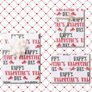 Happy Valentine's Day Hearts Cute Cupid 3 Wrapping Paper Sheets