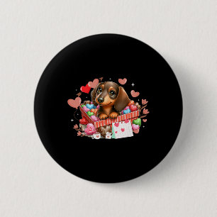 Happy Valentine's Day Hearts Cute Dachshund Dog Lo Button
