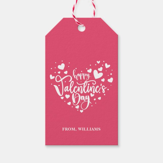 Happy Valentines Day Hearts Cute Red Gift Tag (Front)