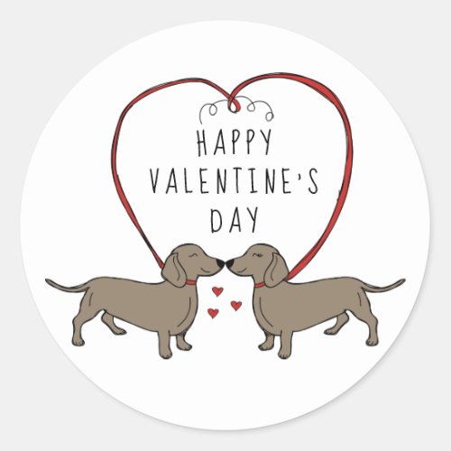 Happy Valentines Day  Hearts  Dachshunds Classic Round Sticker