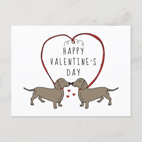 Happy Valentines Day  Hearts  Dachshunds Holiday Postcard