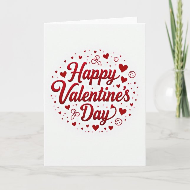 Happy Valentines Day Hearts Glossy Card (Front)