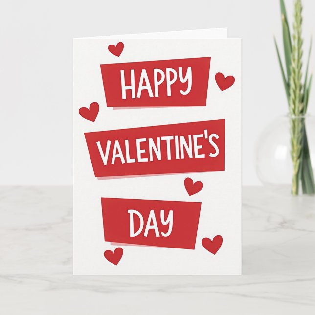 Happy Valentines Day Hearts Layered Card (Front)