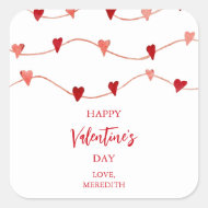 Happy Valentine's Day Hearts on a String Square Sticker
