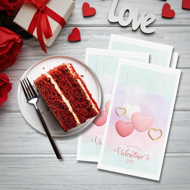 Happy Valentine's Day Hearts on String Paper Guest Towels (Creator Uploaded)