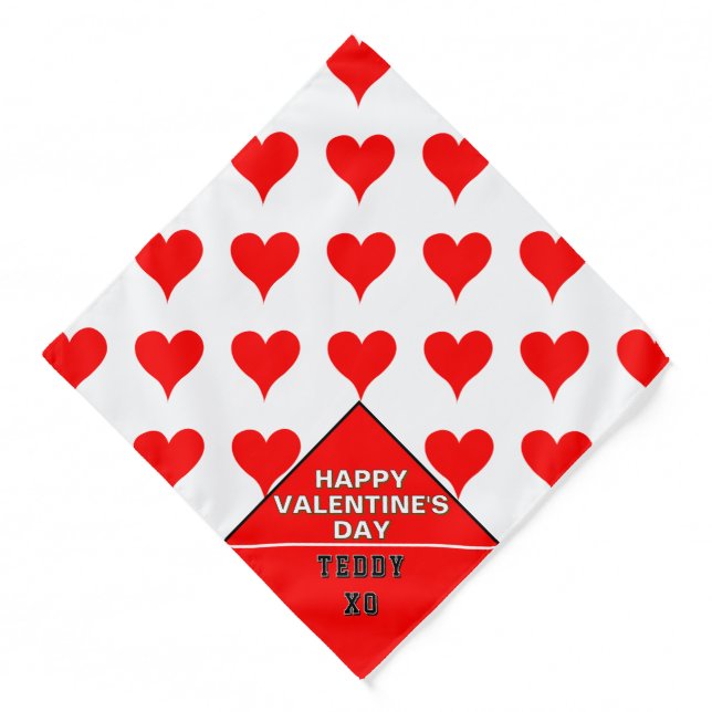 Happy Valentine's Day Hearts Pet Name Bandana (Front)