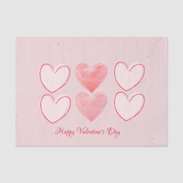 Happy Valentine's Day Hearts Pink Tissue Paper (Front)