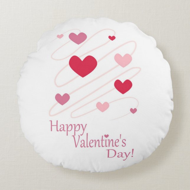 "HAPPY VALENTINE'S DAY" HEARTS ROUND PILLOW (Front)