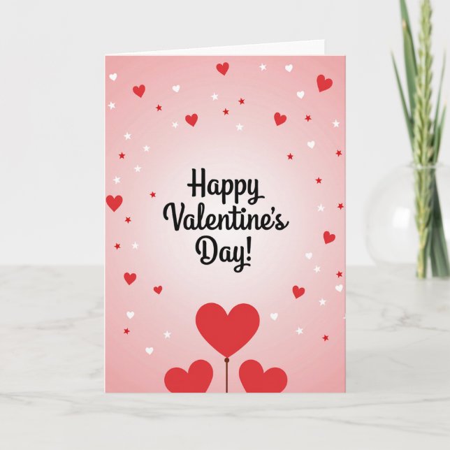 Happy Valentines Day Hearts Stars Card (Front)