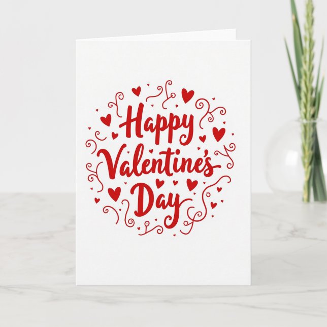 Happy Valentines Day Hearts Swirls Card (Front)