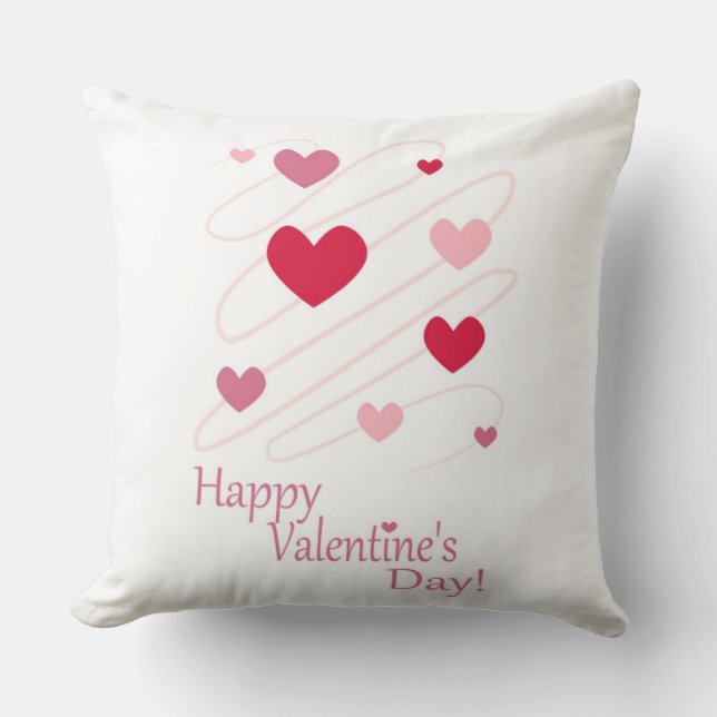 "HAPPY VALENTINE'S DAY" HEARTS THROW PILLOW (Front)