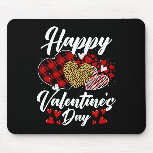Happy Valentines Day Hearts With Leopard Plaid Va Mouse Pad