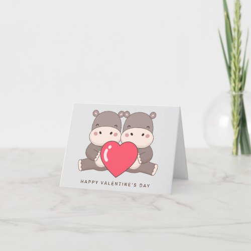 Happy Valentines Day  Hippos Thank You Card