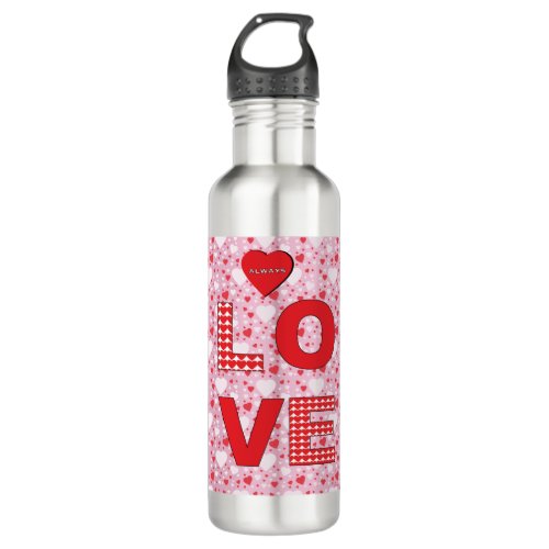 Happy Valentines Day Holiday LOVE Red Hearts Stainless Steel Water Bottle