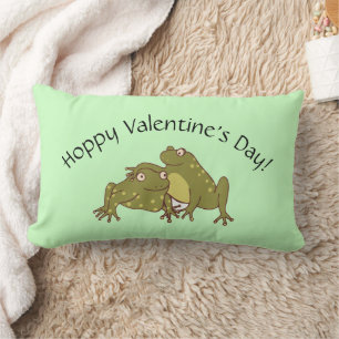 Happy Valentines Day Hoppy Frogs In Love Lumbar Pillow