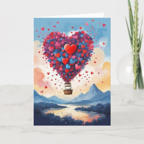 Happy Valentines Day hot air balloon Holiday Card