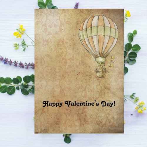 Happy Valentines Day Hot Air Balloon Steampunk Holiday Card