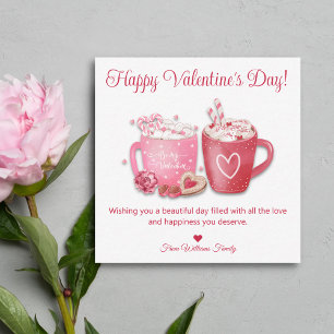 happy valentines day,hot chocolate pink holiday note card