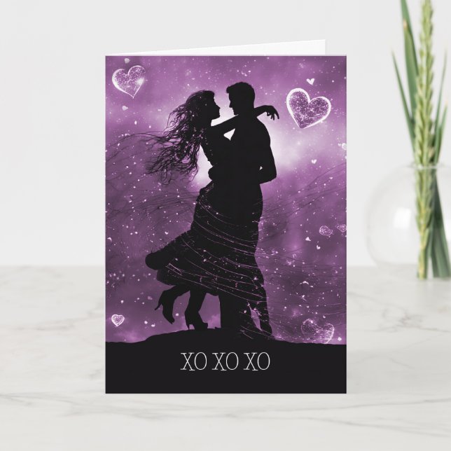 Happy Valentines Day Hugs and Kisses Dancing Card (Front)
