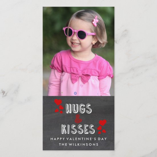 Happy Valentine's Day Hugs Kisses Chalkboard Photo Holiday Card