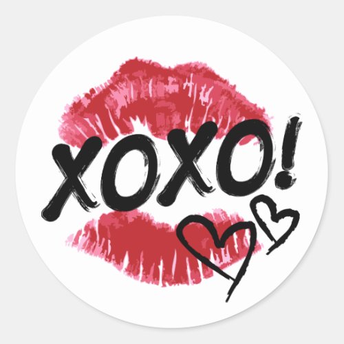 Happy Valentines Day  Hugs  Kisses Classic Round Sticker