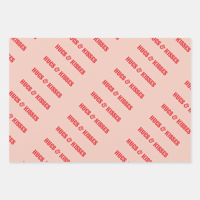 Happy Valentine's Day Hugs & Kisses Love Custom  Wrapping Paper Sheets (Front)