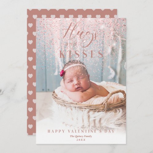 Happy Valentines Day  Hugs  Kisses Pink Sparkle Holiday Card