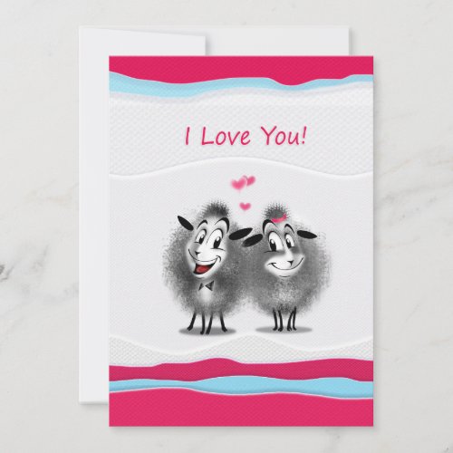 Happy Valentines Day I Love  You Cute Sheeps Holiday Card