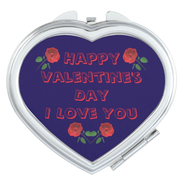 Happy Valentine's Day I love You Heart Roses Compact Mirror (Front)
