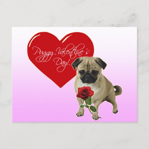 Happy Valentines Day _ I love you _ Pug Postcard