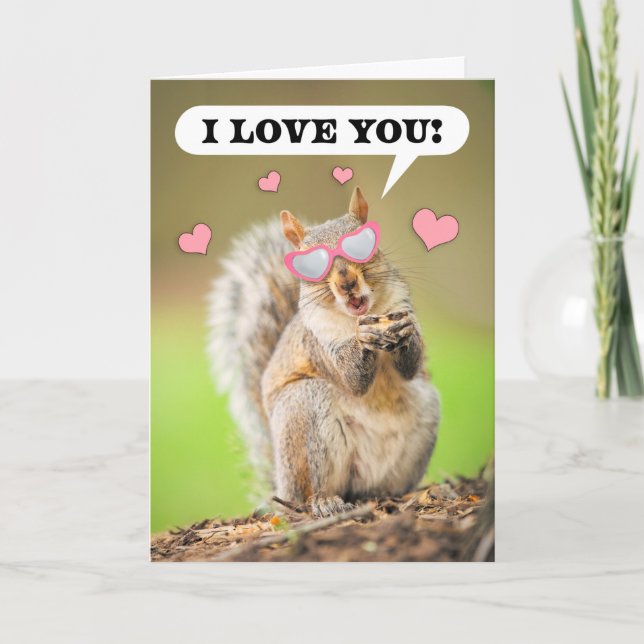 Happy Valentine's Day I Love You Squirrel Humor Holiday Card (Front)
