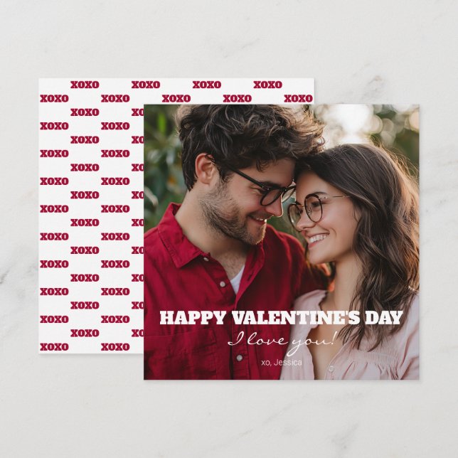 Happy Valentine's Day I Love You XO Modern Photo Holiday Card (Front/Back)