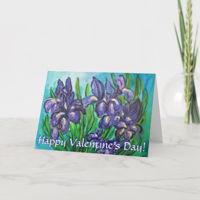 Happy Valentine's Day Iris Flowers Greeting Card (Front)