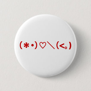 Happy Valentine's Day / Japanese Emoticons Pinback Button