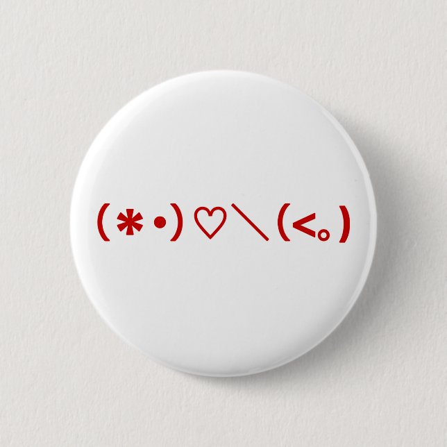 Happy Valentine's Day / Japanese Emoticons Pinback Button (Front)