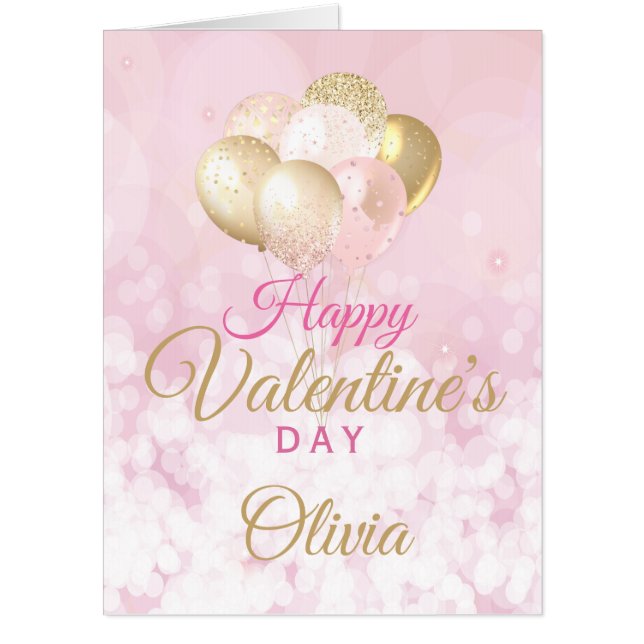 Happy Valentines Day Jumbo Pink Glamorous Card (Front)