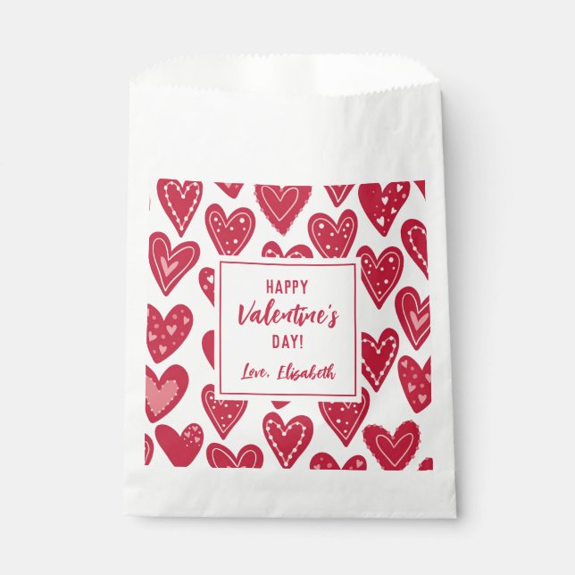 Happy Valentines Day Kids Classrooom Red Hearts Favor Bag (Front)