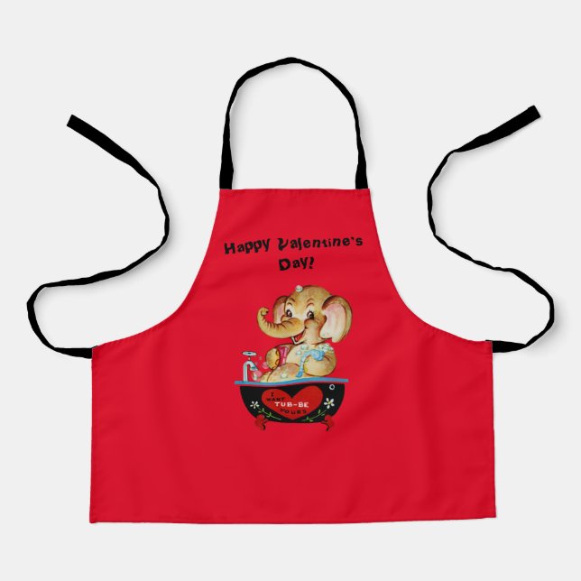 Happy Valentine's Day Kids Cooking Apron Elephant (Front)