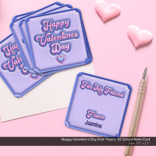 Happy Valentine's Day Kids' Purple 3D School Note Card