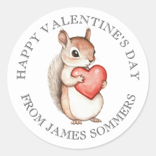 Happy Valentine's Day Kid's Watercolor Animal Classic Round Sticker