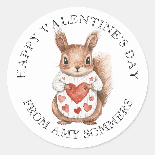 Happy Valentine's Day Kid's Watercolor Animal Classic Round Sticker (Front)